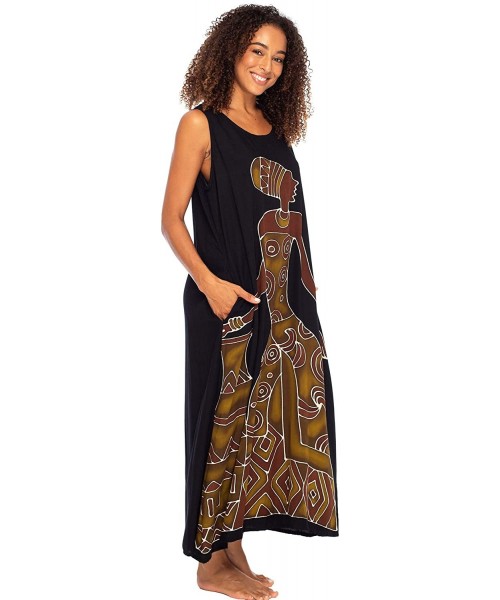 Cover-Ups Womens Long African Print Maxi Dress Swimsuit Cover Up Loose Sleeveless Beach Kaftan with Pockets Rayon Women Pot B...