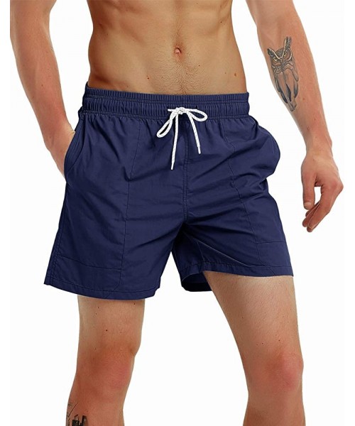 Trunks Fashion Short Men's Swim Trunks Boardshorts Quick Dry Beach Wear Shorts with Mesh Lining - Deep Blue - CO18SLW4GZX