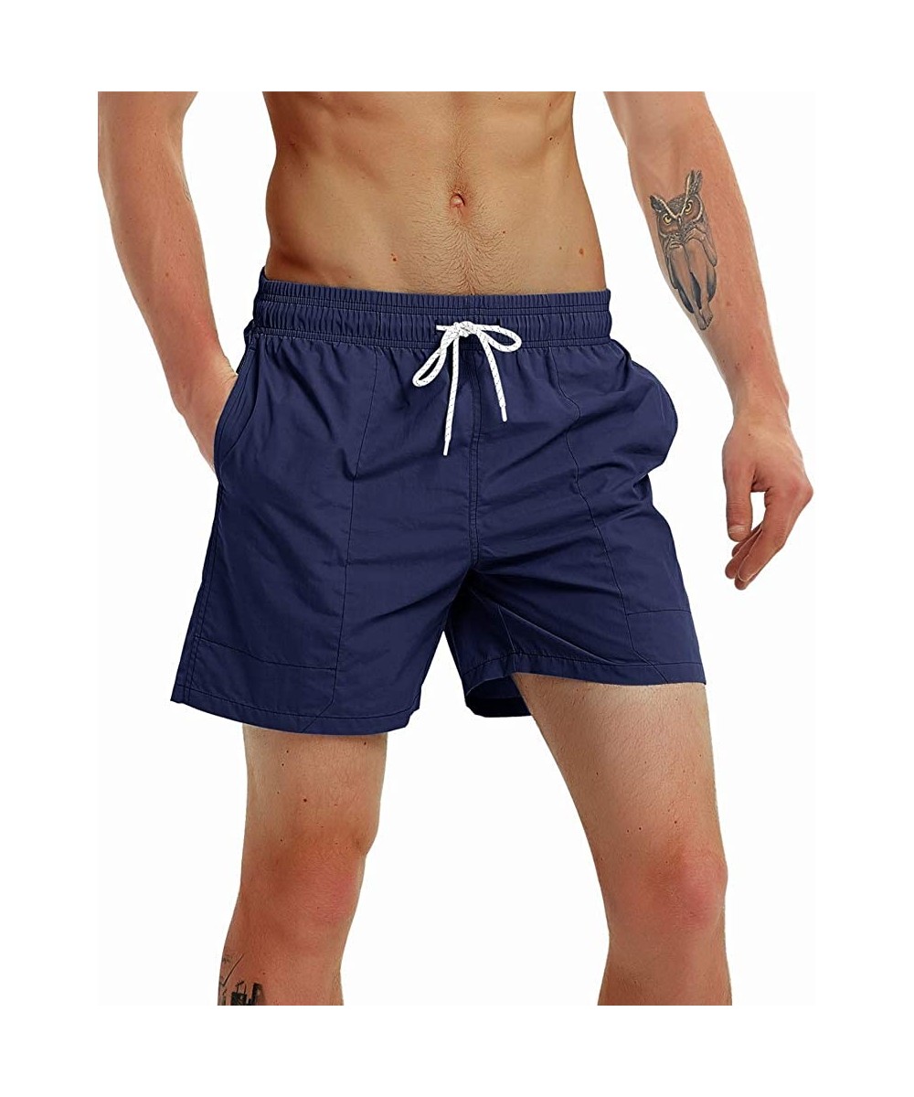 Trunks Fashion Short Men's Swim Trunks Boardshorts Quick Dry Beach Wear Shorts with Mesh Lining - Deep Blue - CO18SLW4GZX