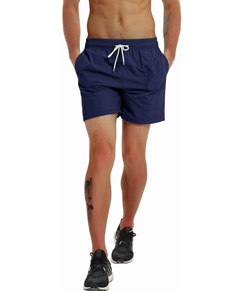 Trunks Fashion Short Men's Swim Trunks Boardshorts Quick Dry Beach Wear Shorts with Mesh Lining - Deep Blue - CO18SLW4GZX