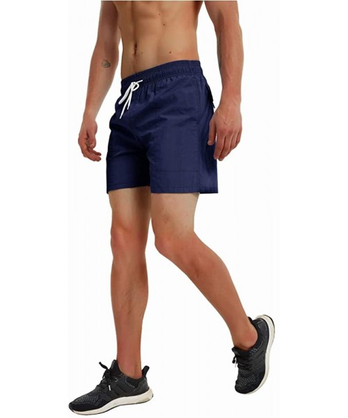 Trunks Fashion Short Men's Swim Trunks Boardshorts Quick Dry Beach Wear Shorts with Mesh Lining - Deep Blue - CO18SLW4GZX