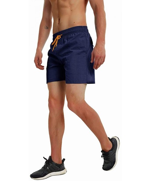 Trunks Fashion Short Men's Swim Trunks Boardshorts Quick Dry Beach Wear Shorts with Mesh Lining - Deep Blue - CO18SLW4GZX