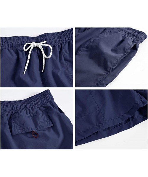 Trunks Fashion Short Men's Swim Trunks Boardshorts Quick Dry Beach Wear Shorts with Mesh Lining - Deep Blue - CO18SLW4GZX