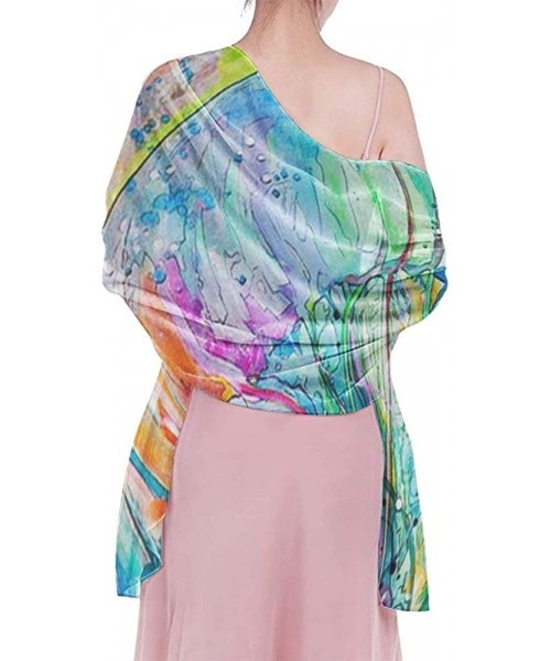 Cover-Ups Women Girls Fashion Chiffon Beach Bikini Cover Up Sunscreen Wrap Scarves Watercolor Colorful Under Sea Ocean Jellyf...