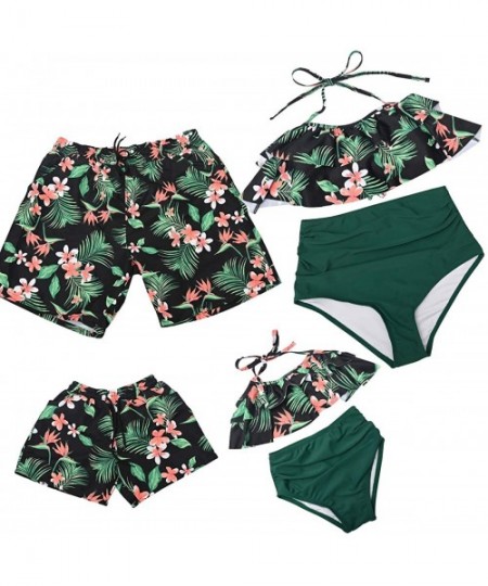 Sets Family Matching Swimsuit Mens Summer Shorts Boy Beach Shorts Girls Swimwear Womens Printed Bathingsuit Green Floral Mum ...