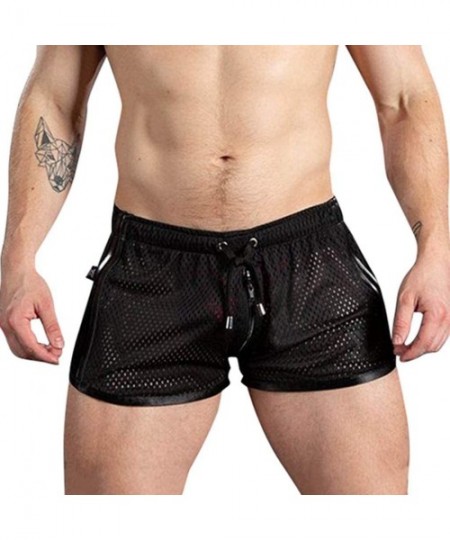 Briefs Summer Mens Mesh Breathable Quick Dry Swimsuits Boxer Briefs Underwear Beach Swim Trunks Board Shorts - Black - CR196S...