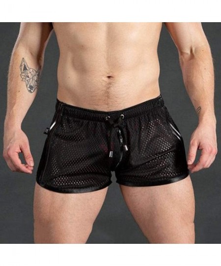 Briefs Summer Mens Mesh Breathable Quick Dry Swimsuits Boxer Briefs Underwear Beach Swim Trunks Board Shorts - Black - CR196S...