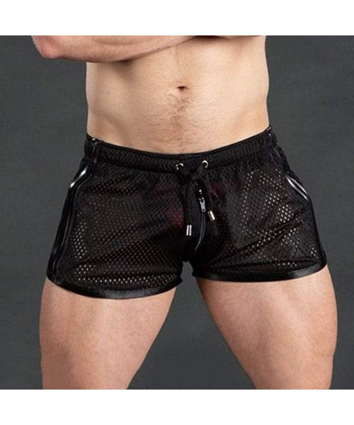 Briefs Summer Mens Mesh Breathable Quick Dry Swimsuits Boxer Briefs Underwear Beach Swim Trunks Board Shorts - Black - CR196S...