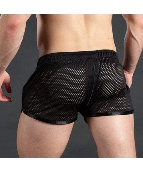 Briefs Summer Mens Mesh Breathable Quick Dry Swimsuits Boxer Briefs Underwear Beach Swim Trunks Board Shorts - Black - CR196S...