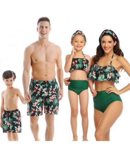 Sets Family Matching Swimsuit Mens Summer Shorts Boy Beach Shorts Girls Swimwear Womens Printed Bathingsuit Green Floral Mum ...