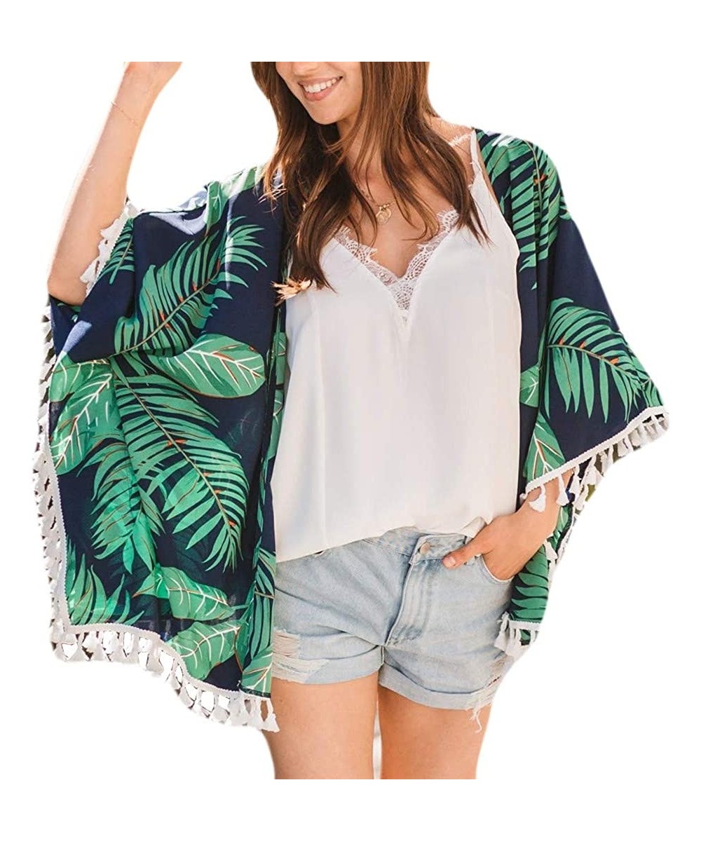 Cover-Ups Chiffon Floral Girl Kimono Cardigan Cover Up - Green - C919C94E4GI