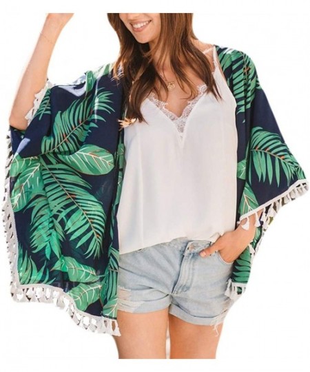 Cover-Ups Chiffon Floral Girl Kimono Cardigan Cover Up - Green - C919C94E4GI