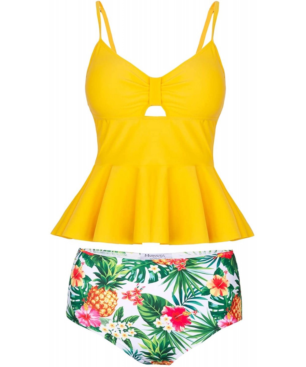 Sets Wowen Swimsuit Two Piece Ruffle Tankini High Waisted Bathing Suit - Yellow - CC18YYSWEWD