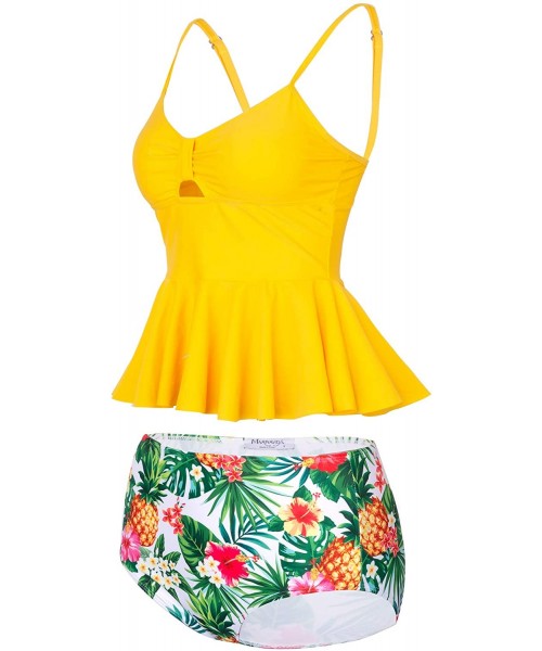 Sets Wowen Swimsuit Two Piece Ruffle Tankini High Waisted Bathing Suit - Yellow - CC18YYSWEWD