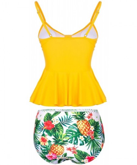 Sets Wowen Swimsuit Two Piece Ruffle Tankini High Waisted Bathing Suit - Yellow - CC18YYSWEWD