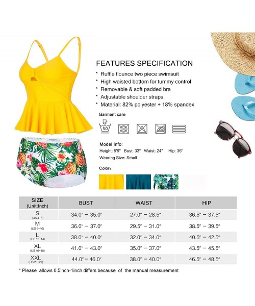 Sets Wowen Swimsuit Two Piece Ruffle Tankini High Waisted Bathing Suit - Yellow - CC18YYSWEWD