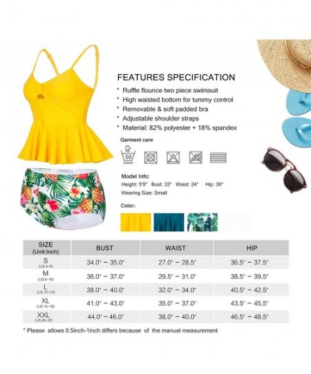 Sets Wowen Swimsuit Two Piece Ruffle Tankini High Waisted Bathing Suit - Yellow - CC18YYSWEWD