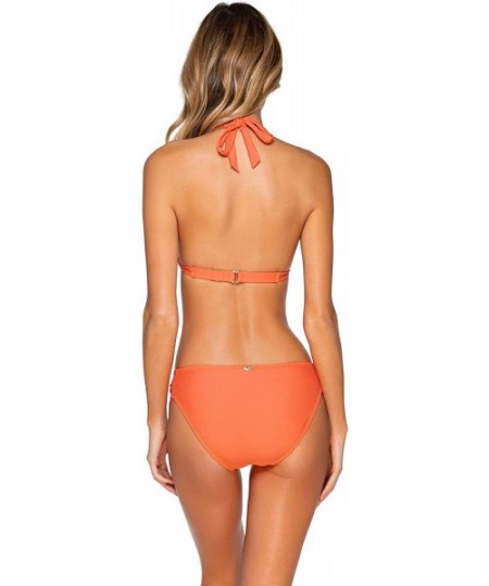 Tankinis Women's Femme Fatal Shirred Side Bikini Bottom Swimsuit - Tropical Coral - C9193UX9KCQ