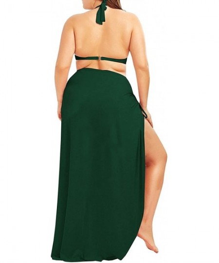 Cover-Ups Womens Plus Size Swim Cover Ups Spaghetti Strap Beach Backless Wrap Long Dress - 2-green - CF18NY096HK