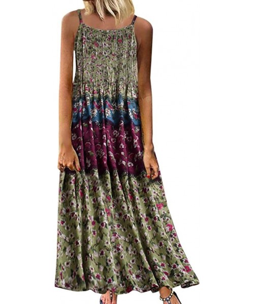 Cover-Ups Womens Dresses Special Occasion Vintage Flower Print Maxi Dress Bohemian Plus Size Dress Sleeveless Dresses Z1 gree...