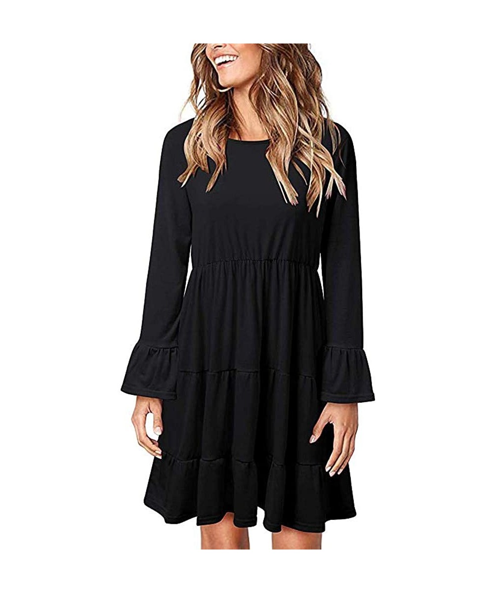 Cover-Ups Women's Flowy Sundress Flared Tunic Dress - B-black - CS193MT4GQS