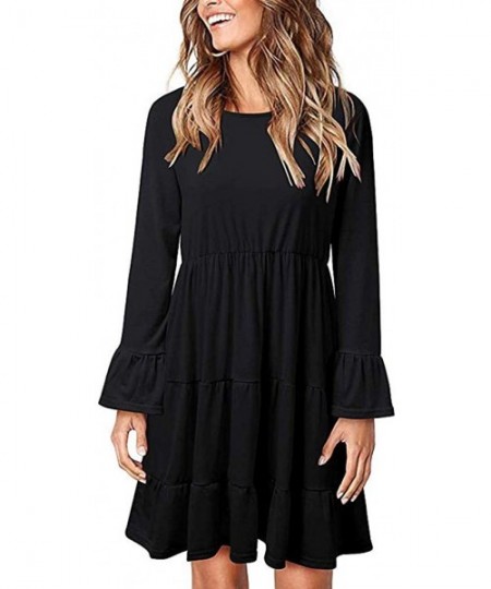 Cover-Ups Women's Flowy Sundress Flared Tunic Dress - B-black - CS193MT4GQS