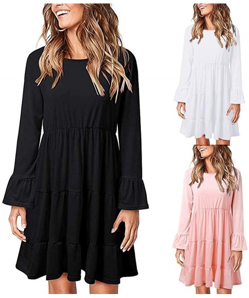 Cover-Ups Women's Flowy Sundress Flared Tunic Dress - B-black - CS193MT4GQS