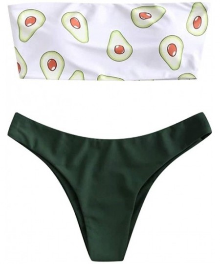 Sets Bathing Suits for Women Fashion Avocado Print Wrap Bra Thong Bikini Swimsuits - CL190NA36Z3