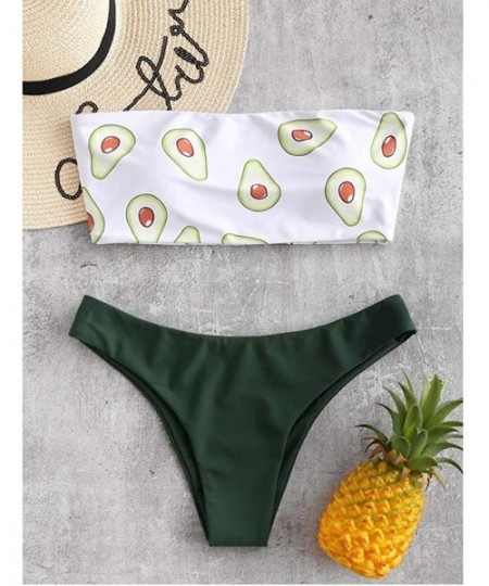 Sets Bathing Suits for Women Fashion Avocado Print Wrap Bra Thong Bikini Swimsuits - CL190NA36Z3