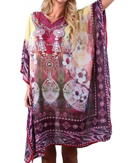 Cover-Ups Summer Cover Up Sequins Beachwear Poncho Beaded Tunic - Multicolor 1 - CJ12O8M6951