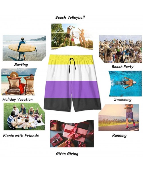 Board Shorts Funny Cartoon Colorful Heart Stars Teenagers' Boardshort Swimtrunk with Drawstring for Surfing - Non-binary Prid...