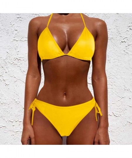 Sets Womens Two Piece Swimsuit Push Up Tankini Sets Plus Size Beachwear Bikini Summer - Yellow - C2196ZE3TMA