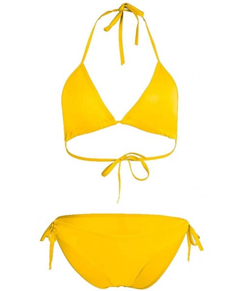 Sets Womens Two Piece Swimsuit Push Up Tankini Sets Plus Size Beachwear Bikini Summer - Yellow - C2196ZE3TMA