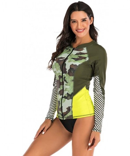 Rash Guards Women Bikini Swimwear Long Sleeve Crop Shirt Top Thong Bottom Swimsuit Beach Bathing Suit - C-army Green - CJ196U...