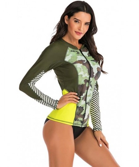 Rash Guards Women Bikini Swimwear Long Sleeve Crop Shirt Top Thong Bottom Swimsuit Beach Bathing Suit - C-army Green - CJ196U...