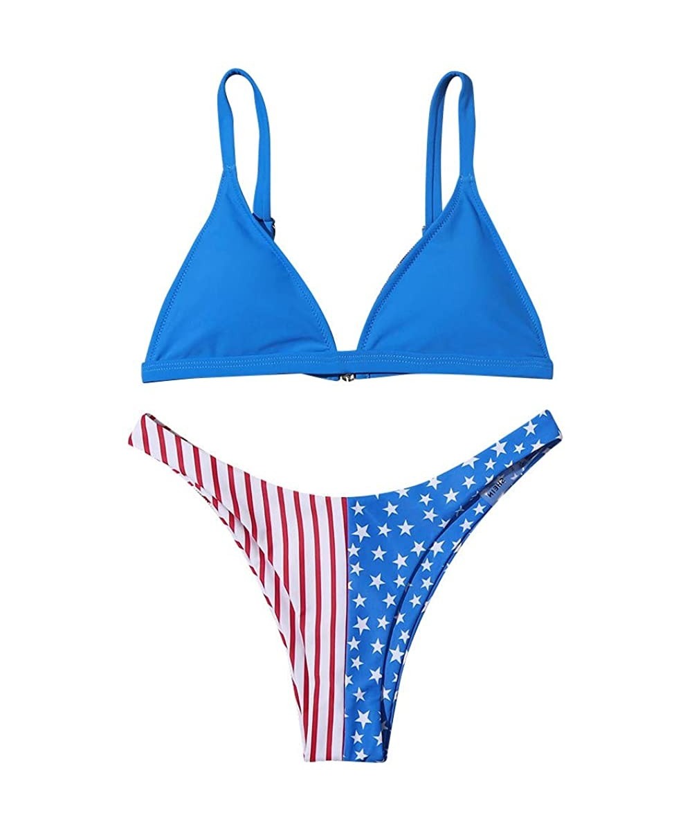 Sets Women's Sexy Bikini Set American Flag 4th of July Swimsuit Two Piece Filled Bra Swimwear Beachwear - Blue 03 - C419C264RXN