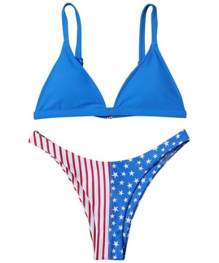 Sets Women's Sexy Bikini Set American Flag 4th of July Swimsuit Two Piece Filled Bra Swimwear Beachwear - Blue 03 - C419C264RXN