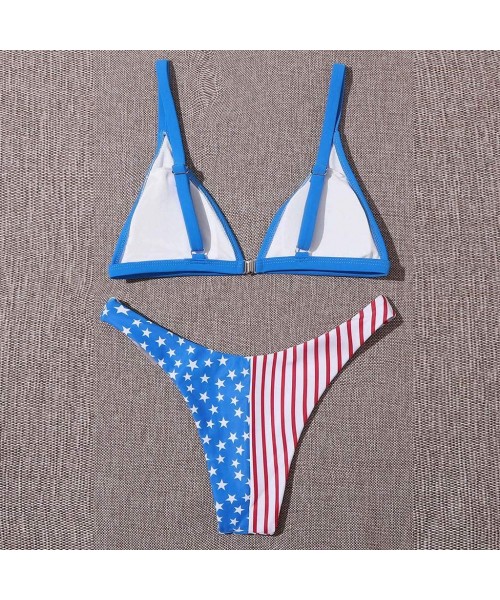 Sets Women's Sexy Bikini Set American Flag 4th of July Swimsuit Two Piece Filled Bra Swimwear Beachwear - Blue 03 - C419C264RXN