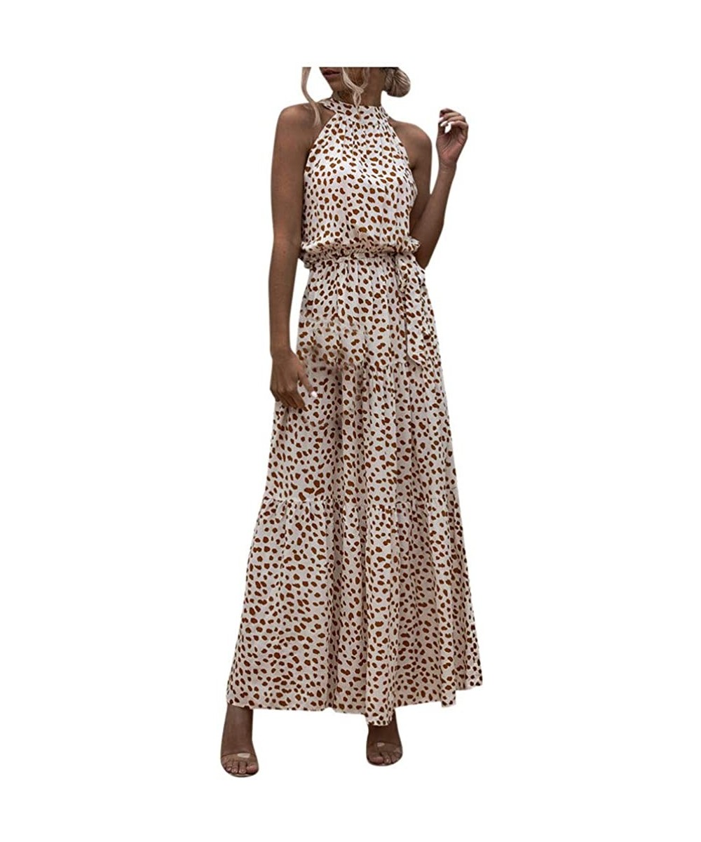 Cover-Ups Women Fashion Dresses Sleeveless Dot Printed Party Maxi Dress Summer Casual Loose Halter Long Dress Sundress T begi...