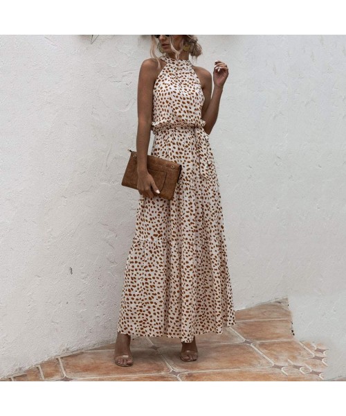 Cover-Ups Women Fashion Dresses Sleeveless Dot Printed Party Maxi Dress Summer Casual Loose Halter Long Dress Sundress T begi...