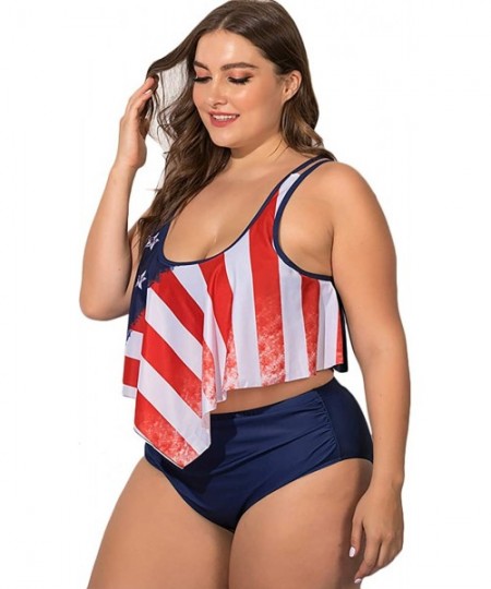 Sets Women's Plus Size Ruffled Flounce Bikini Top Two Piece Print Swimsuit Bathing Suit - 01-american Flag - CX190HURZRE