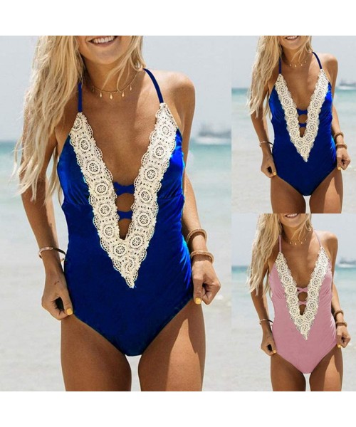 One-Pieces Women's Sexy Monokini Bathing Suits Criss Cross Bandage One Piece Swimsuits Slimming Tummy Control Swimwear Z 2 Bl...