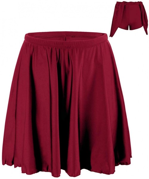 Tankinis Women's Swim Skirt High Waist Bikini Bottom Athletic Skirted Swimsuit Bottom - Burgundy(boyshorts) - CC195A6GO59