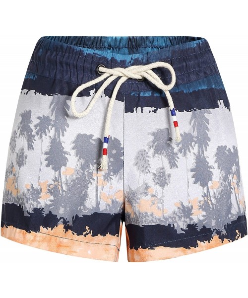 Board Shorts Women's Quick Dry Tropical Casual Drawstring Hawaiian Beach Board Shorts - Blue Grey - CB18G2OKZ77