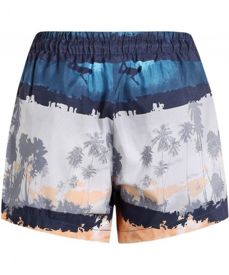 Board Shorts Women's Quick Dry Tropical Casual Drawstring Hawaiian Beach Board Shorts - Blue Grey - CB18G2OKZ77