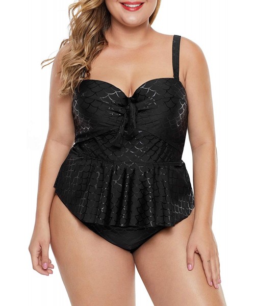 Sets Womens Plus Size Floral Print Tankini Swimsuit Two Piece Bathing Suits M-3XL - Black-303 - CT18QGHXU86