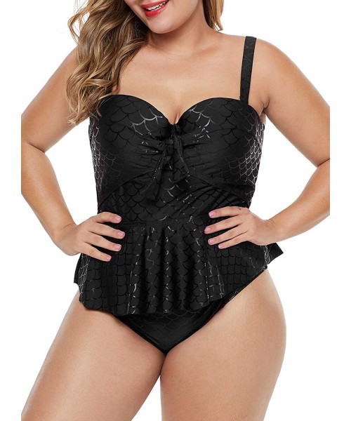 Sets Womens Plus Size Floral Print Tankini Swimsuit Two Piece Bathing Suits M-3XL - Black-303 - CT18QGHXU86