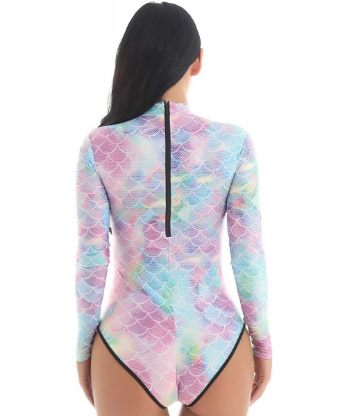 One-Pieces Women's Girls One Piece Rash Guard Swimwear Scale Swimsuit Sun Protection Bathing Suit - Colorful - C018STSHL6H