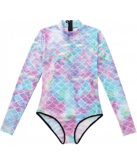 One-Pieces Women's Girls One Piece Rash Guard Swimwear Scale Swimsuit Sun Protection Bathing Suit - Colorful - C018STSHL6H