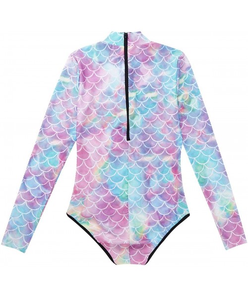 One-Pieces Women's Girls One Piece Rash Guard Swimwear Scale Swimsuit Sun Protection Bathing Suit - Colorful - C018STSHL6H